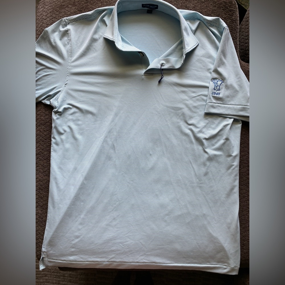 NWT Peter Millar Men's Short Sleeve Polo Shirt Size Large Light Blue stripes